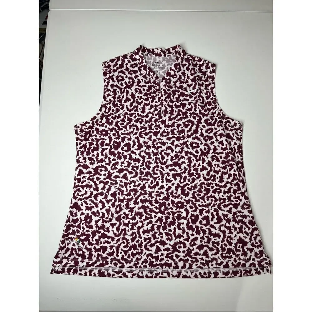 Nike Burgundy White Floral Nike Dri Fit Tank Gold Tennis Active Size L